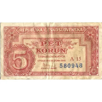 ČESKOSLOVENSKO. 5 korun 1949. Série A 13. Hej. 83b.