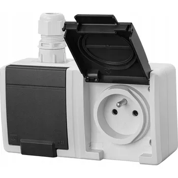 Elektrická zásuvka AQUANT 2K dvojitá zásuvka na omítku s uzemněním 2x2P+Z IP65 šedá