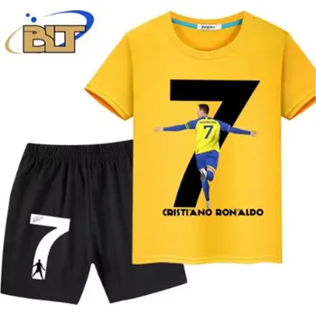 Dětský letní set - tričko + kraťasy "Ronaldo" Barva: černé kraťasy + žluté tričko, Velikost: 120