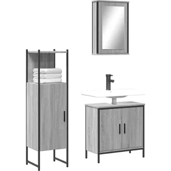 Koupelnový nábytek vidaXL 3dílný set koupelnového nábytku kompozitní dřevo [3214822] Barva: šedá sonoma