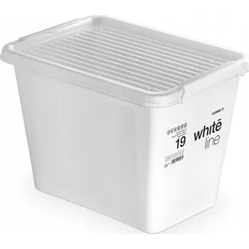 Úložný box Plastová nádoba 19L krabička, organizér uzavíratelný, bílá barva