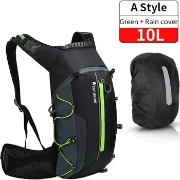 batoh na kolo Voděodolný ultralehký cyklistický batoh s vodním vakem - 10L zelený set