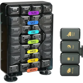 Dávkovač léků Přenosný dávkovač léků na týden |organizér na léky | stojan na léky - černá