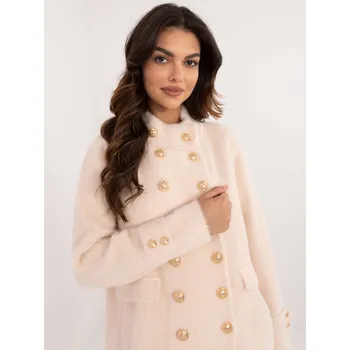 Dámský kabát Ecru dvouřadý kabát z alpaky s kapsami Factory Price krémová 2958381