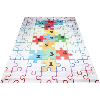 Koberec Makro Abra Dětský kusový koberec vhodný k praní BAMBINO 2673 Puzzle Číslice pogumovaný krémový barevný Rozměr: 120x170 cm