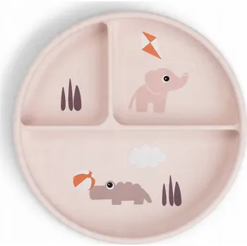 dětská jídelní sada Talířek Done By Deer růžový silikonový