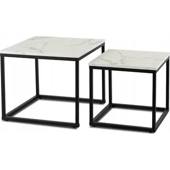 Konferenční stolek Kávový stolek čtvercový mramor bílý sada 2v1 Konferenční stolek Glamour bílý ORI