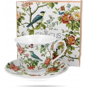 Retro Šálek s podšálkem Ptáci na větvi 250 ml porcelán DUO
