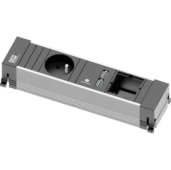 Elektrická zásuvka BACHMANN Zásuvková jednotka POWER FRAME 1x uživ. modul, 1x 230V, 2x USB nabíječka profil hliník 916.0042