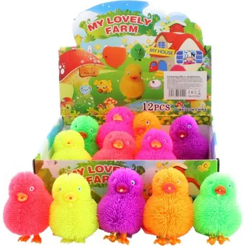 Figurka _Ostatní 1_ Kuřátko střapaté strečové zvířátko gumové antistresové na baterie Světlo 5 barev