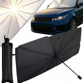 Stínítko do auta Sluneční clona do auta - deštník proti UV záření, stříbrno-černá, 138x75 cm