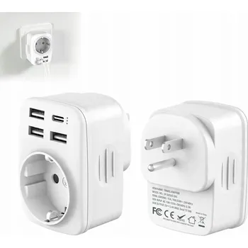 Bezpečnostní kamera Cestovní adaptér - 1x AC, 3x USB-A, 1x USB-C, Typ B (US), 5v1