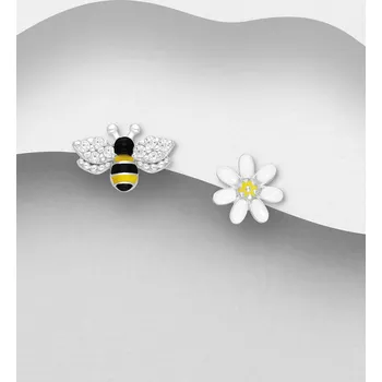 Náušnice Náušnice s včelou a květinou, zdobené barevným smaltem a imitací diamantů