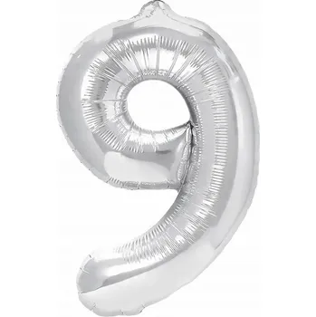 Balónek FÓLIOVÝ BALÓNEK ČÍSLICE 9 DEVĚT VELKÝ STŘÍBRNÝ BALÓN NA HELIUM 100cm