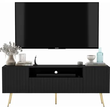 Televizní stolek TV stolek Glamour Komoda pod TV Černá MAT Moderní 150 Zlaté kovové nohy