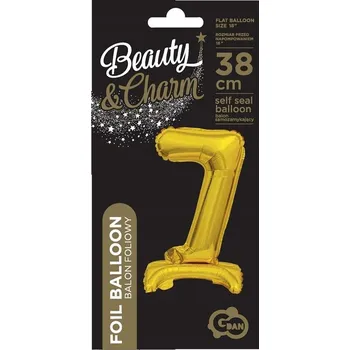 Balónek ZLATÝ STOJACÍ fóliový BALÓN ČÍSLICE 7 metalický 38 Cm GODAN balónky balónky