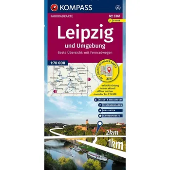 KOMPASS Fahrradkarte 3361 Leipzig und Umgebung mit Knotenpunkten 1:70.000