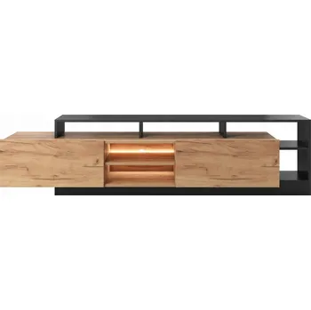 Obývací stěna Modulární Nábytková Stěna ve stylu Loft – Dub a Černá Mat, Moderní Interiér