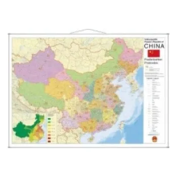 Stiefel Wandkarte Großformat China, Postleitzahlen, mit Metallstäben – (DE)