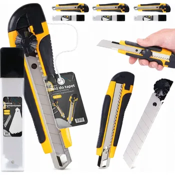 Pracovní nůž 3x NŮŽ na TAPETY Řezačka KOBERCOVÝCH PÁSKŮ Vysouvací 35x Odlamovací Čepele NÁHRADNÍ