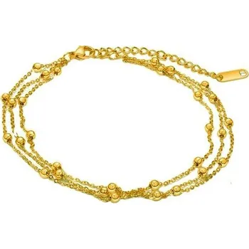 Řetízek Trojitý zlacený ocelový náramek na nohu s kuličkami