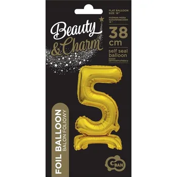 Balónek Fóliový BALÓNEK k NAROZENINÁM ČÍSLICE STOJÍCÍ 5 pět metalický ZLATÝ 38 cm GODAN