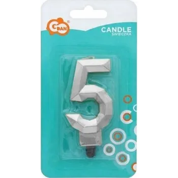 Dortová svíčka Svíčka NA DORT k NAROZENINÁM ČÍSLICE 5 Diamantová metalická stříbrná 7,6 cm