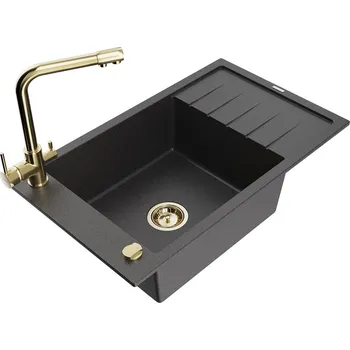 Granitový dřez MEXEN/S - Elias granitový dřez 1-miska včetně baterie Duero, černá kropenatá 6511-76-671600-50