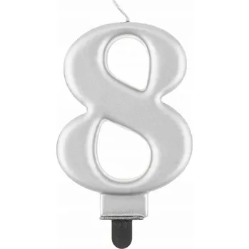 Dortová svíčka Narozeninová svíčka číslice 8 dekorace na dort STŘÍBRNÁ metalická 8,0 cm