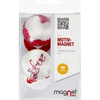 Dekorativní magnet Kulaté magnety na ledničku skleněné Srdce/Love 3,5 cm sada 2 kusů MAGNET