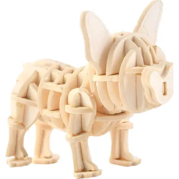 Dřevěná hračka Dřevěné 3D puzzle Francouzský buldoček 42x26x37 mm DIY model psa Montážní stavebnice Ruční tvoření Dárek pro děti Dospělé Teenagery