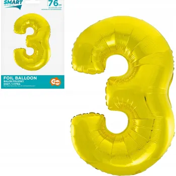 Balónek NAROZENINOVÉ BALÓNKY ČÍSLICE 3 zlaté 76 cm GODAN velký BALÓN K NAROZENINÁM