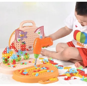 ostatní stavebnice Kufřík s stavebnice, vrtačka, šroubovák, elektrický šroubovák, šroubky, 450 dílů