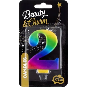 Dortová svíčka SVÍČKA NA DORT k NAROZENINÁM číslice 2 DUHOVÁ 8 cm GoDan PĚKNÁ A STABILNÍ