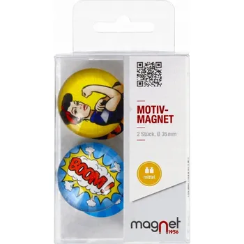 Dekorativní magnet KULATÉ magnety na ledničku SKLENĚNÉ Sílačka/Boom kopule 3,5cm 2 ks MAGNET