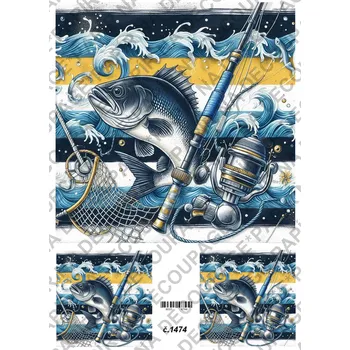 Umělecký papír Rýžový a soft papír na decoupage - Rybolov - KB01474 Materiál: Soft, Rozměr: A4