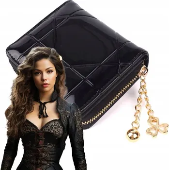 Prošívaná dámská kožená peněženka MALÁ ČERNÁ Lakovaná Elegantní