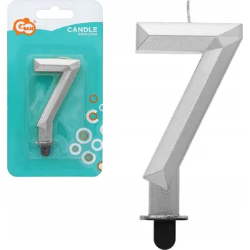 Dortová svíčka Godan SVÍČKA K NAROZENINÁM číslice 7 na dort Diamant STŘÍBRNÁ 7,6 cm STABILNÍ