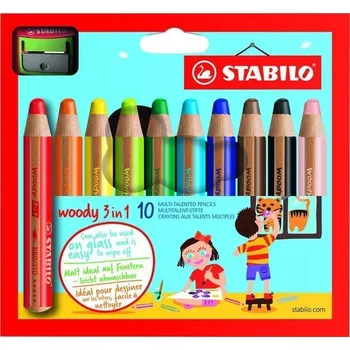 Pastelka Pastelky STABILO Woody 3in1, sada 10 ks v pouzdru s ořezávátkem
