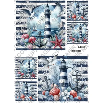 Umělecký papír Rýžový a soft papír na decoupage - Maják - KB01469 Materiál: Soft, Rozměr: A4