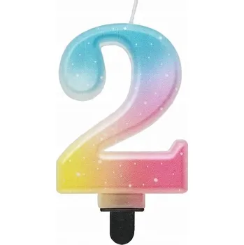 Dortová svíčka Narozeninové svíčky dekorace na dort Číslice 2 pastelová BAREVNÁ OMBRE