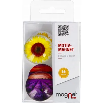 Dekorativní magnet MAGNET magnety SKLENĚNÉ na LEDNIČKU Slunečnice/Levandule KOPULE 3,5 cm 2 kusy