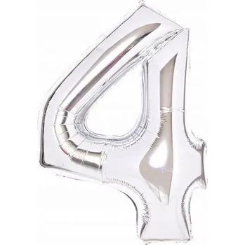Balónek Ozdobné FÓLIOVÉ BALÓNKY Dekorativní balónek Číslice 4 Stříbrná 51x66cm KRÁSNÝ