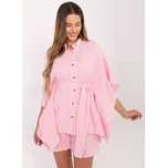Světle růžový letní dámský komplet s kimonovou košilí a kraťasy LK-KMPL-510072.68-light pink Velikost: S/M