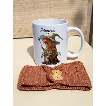 Termoobal na láhev Ručně háčkovaný svetr na hrnek - cihlový