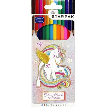Kresba BAREVNÉ PASTELKY pro DĚTI 12 BAREV s jednorožcem sada pastelek STARPAK