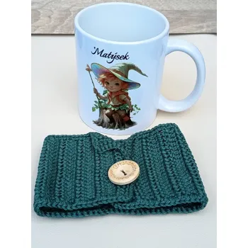 Termoobal na láhev Ručně háčkovaný svetr na hrnek - tmavě zelený