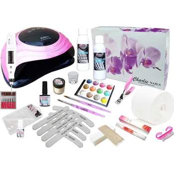 Startovací sada na Akrylové nehty XXXL168W růžová perleť s bruskou 10W na tipy