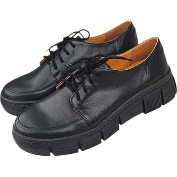 Dámské polobotky S 2735 - 100 Dámské kožené černé polobotky – šněrovací, s podporou příčné klenby; Dv 37