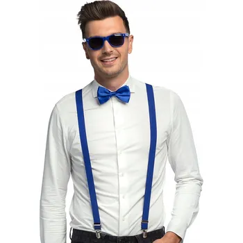 Modrá sada doplňků: brýle, motýlek, kšandy